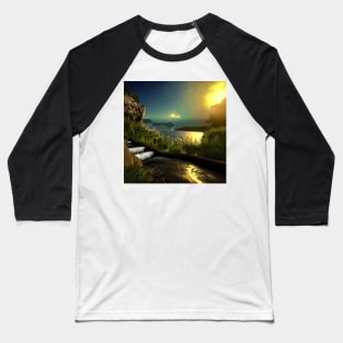 Realistic Dusk Fantasy of a Flowing Water Stairway Baseball T-Shirt